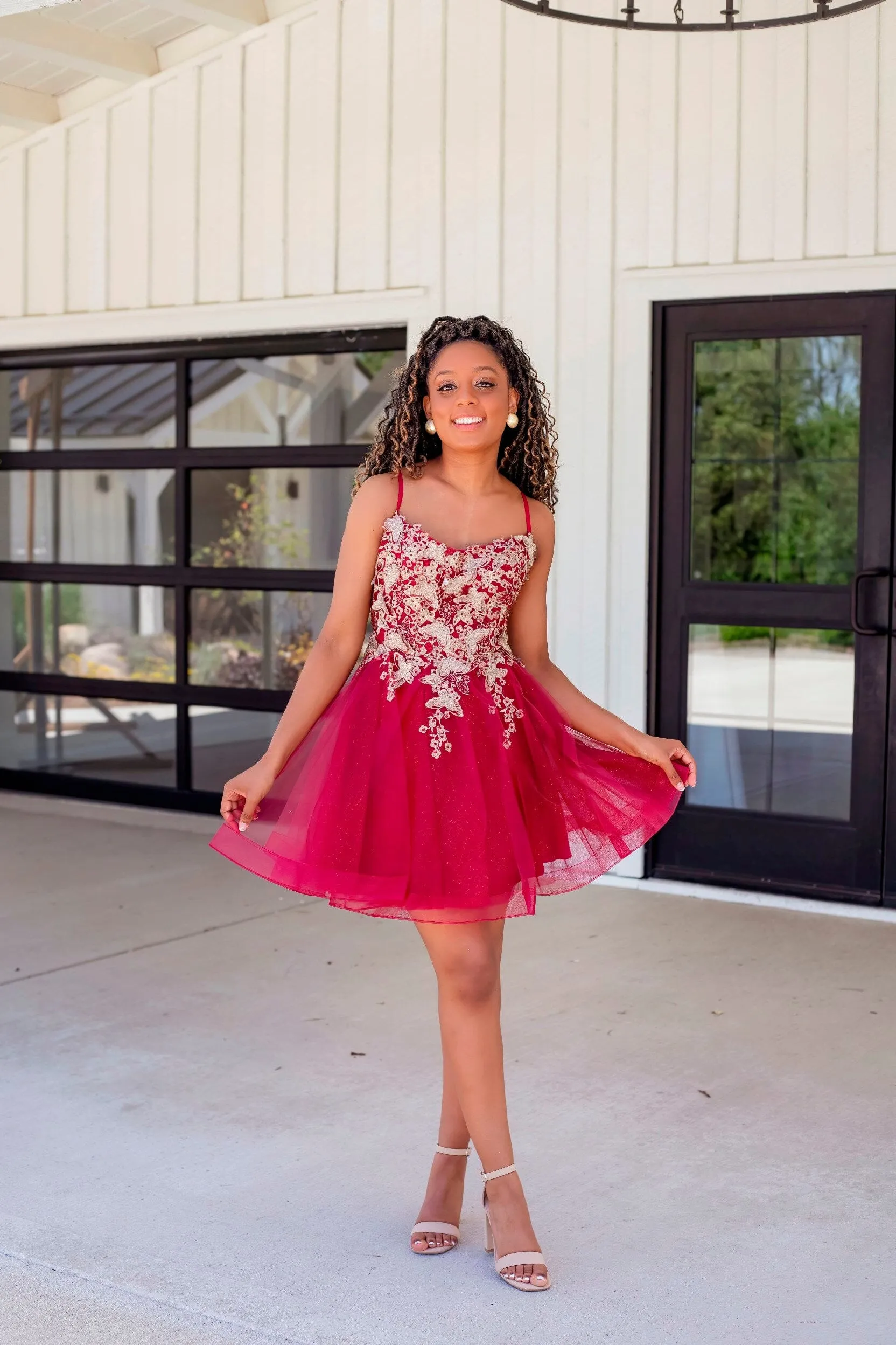 3D Butterfly Short Sleeveless A-line Dress by Juliet 902