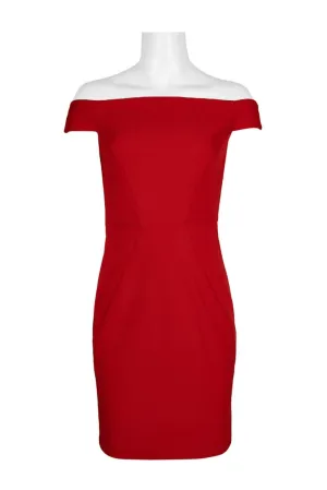 Adrianna Papell Off-Shoulder Bodycon Dress with Chic Zipper Back in Luxurious Ottoman Fabric