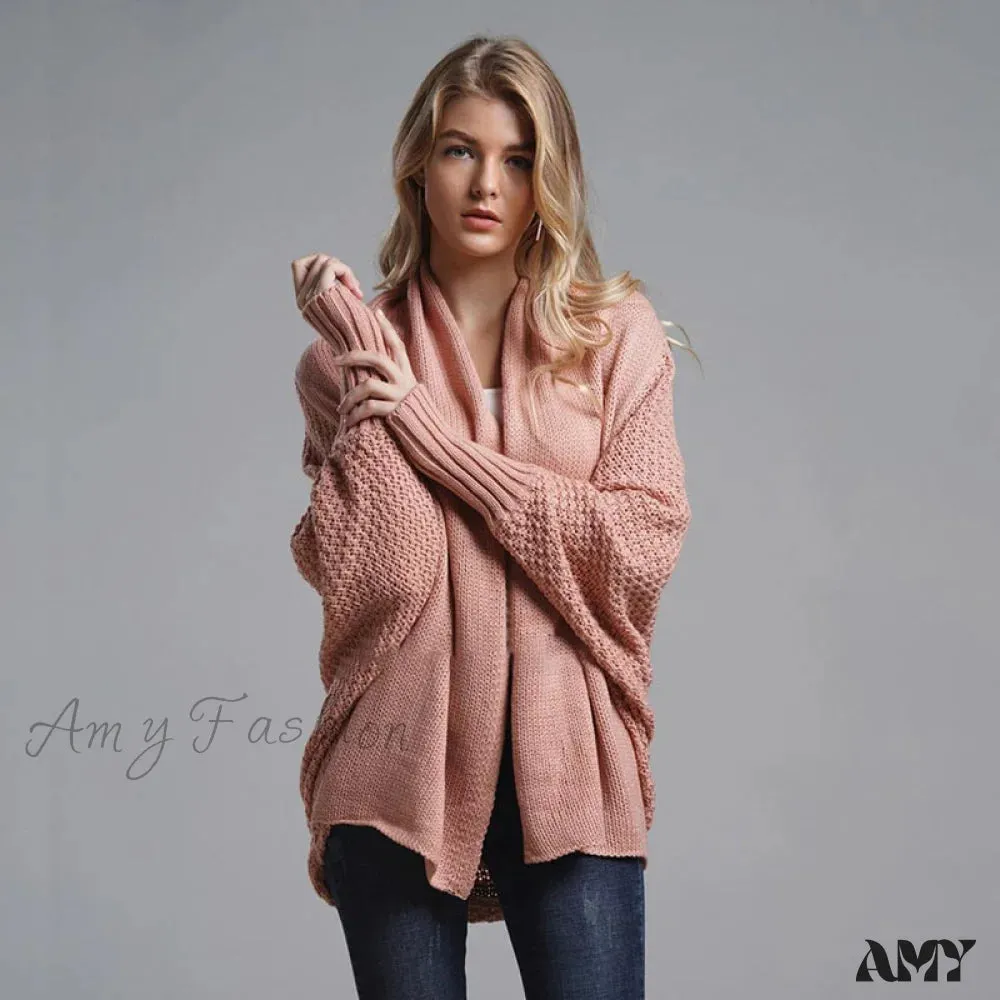 Amy Fashion - Oversized Sweater Knitted Patchwork Batwing Sleeves Cardigan