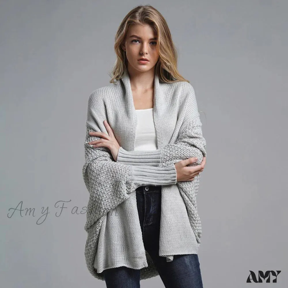 Amy Fashion - Oversized Sweater Knitted Patchwork Batwing Sleeves Cardigan
