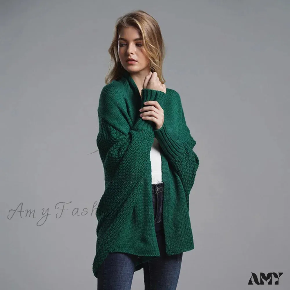 Amy Fashion - Oversized Sweater Knitted Patchwork Batwing Sleeves Cardigan