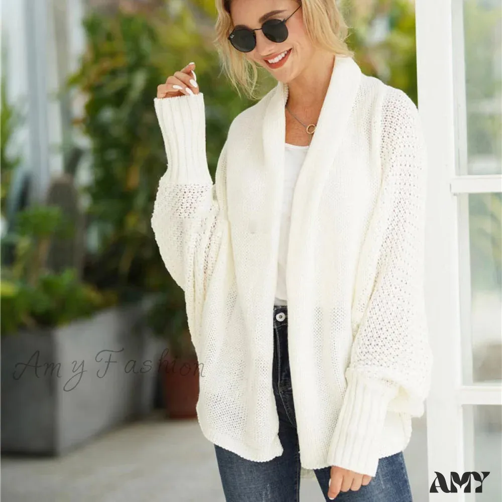 Amy Fashion - Oversized Sweater Knitted Patchwork Batwing Sleeves Cardigan