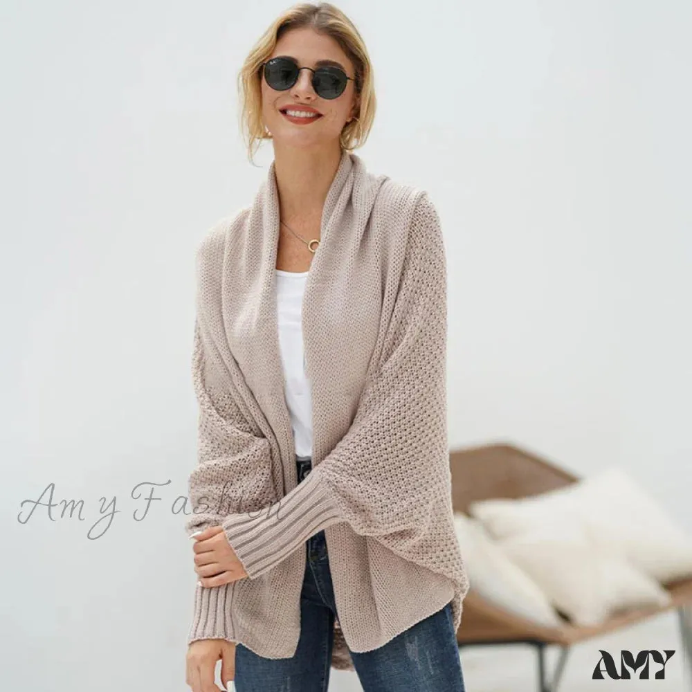 Amy Fashion - Oversized Sweater Knitted Patchwork Batwing Sleeves Cardigan