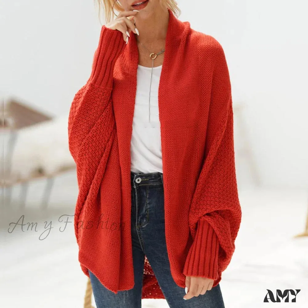 Amy Fashion - Oversized Sweater Knitted Patchwork Batwing Sleeves Cardigan