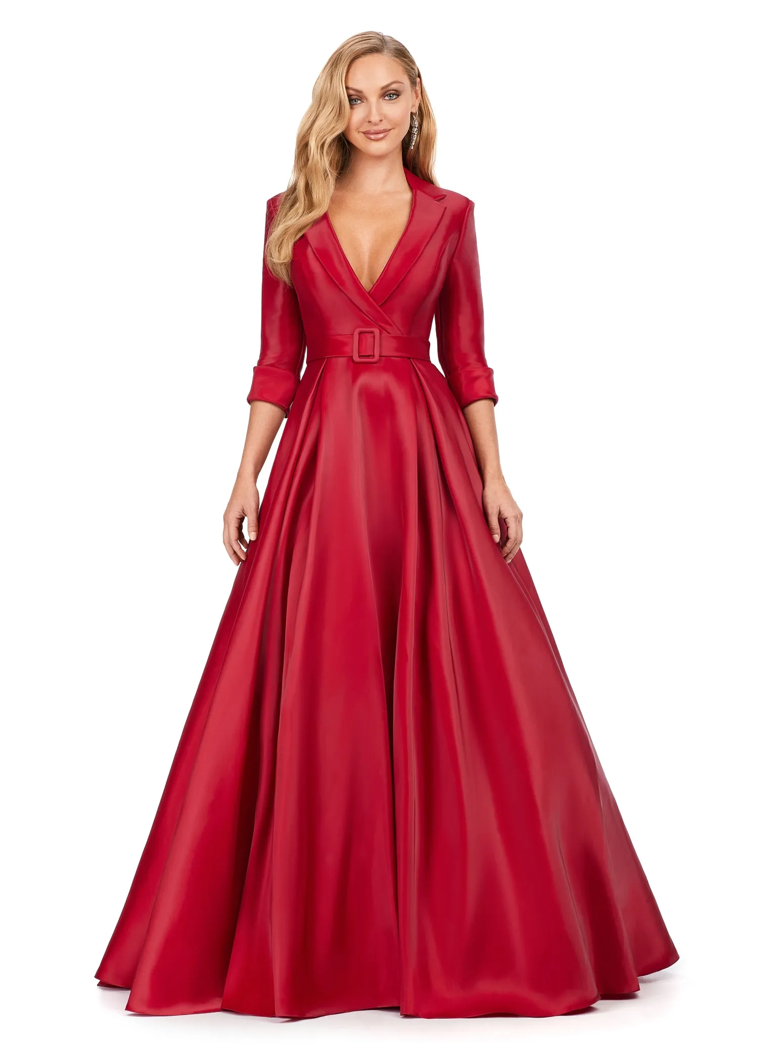 Ashley Lauren 11326 Satin Ballgown Long Sleeve Formal Dress Holiday Party Mother of Gown