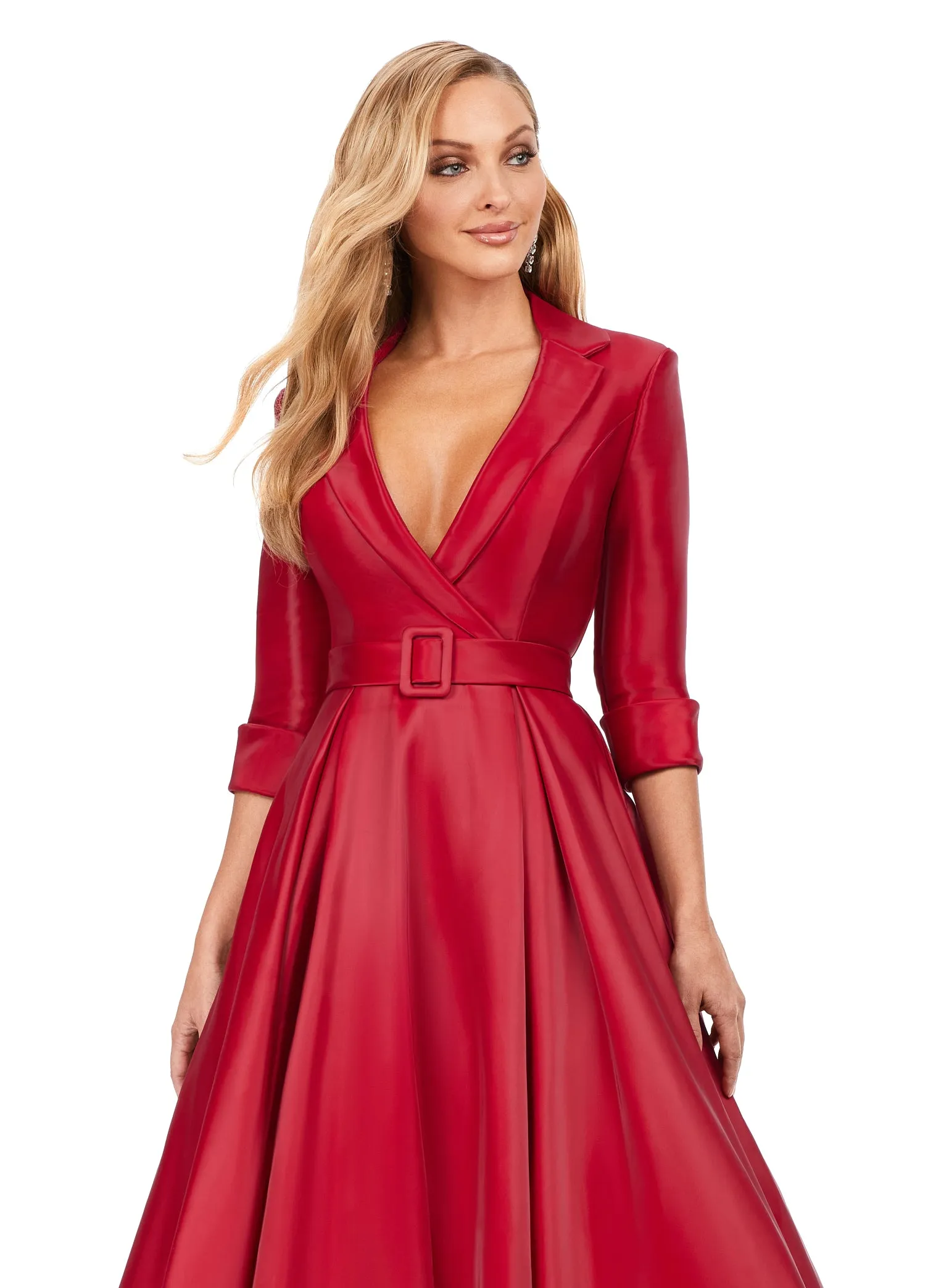 Ashley Lauren 11326 Satin Ballgown Long Sleeve Formal Dress Holiday Party Mother of Gown
