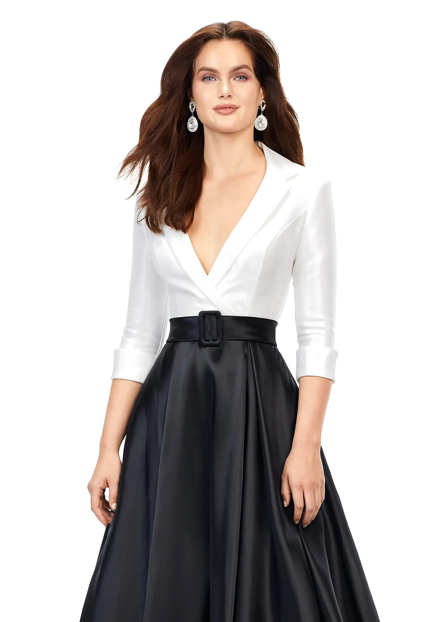 Ashley Lauren 11326 Satin Ballgown Long Sleeve Formal Dress Holiday Party Mother of Gown