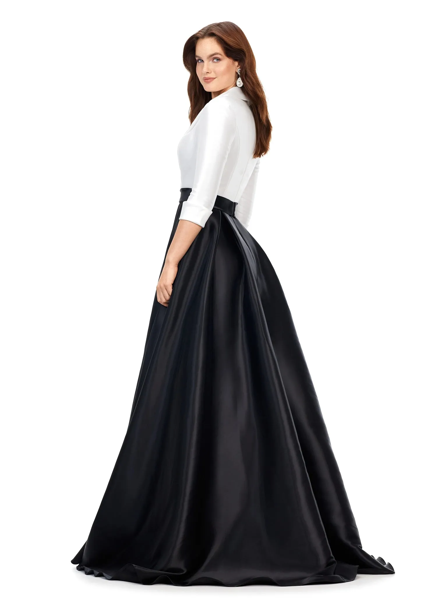 Ashley Lauren 11326 Satin Ballgown Long Sleeve Formal Dress Holiday Party Mother of Gown