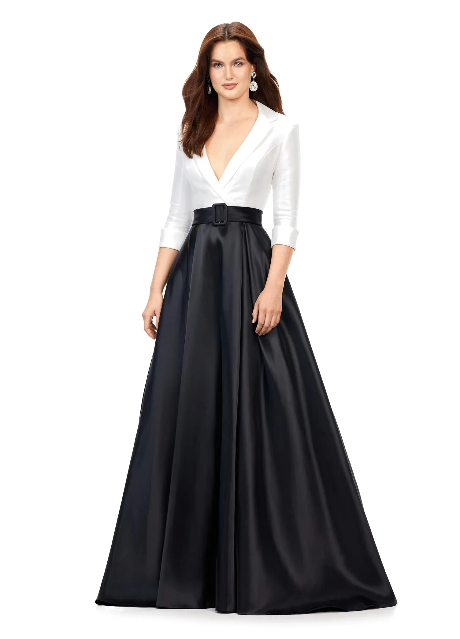 Ashley Lauren 11326 Satin Ballgown Long Sleeve Formal Dress Holiday Party Mother of Gown