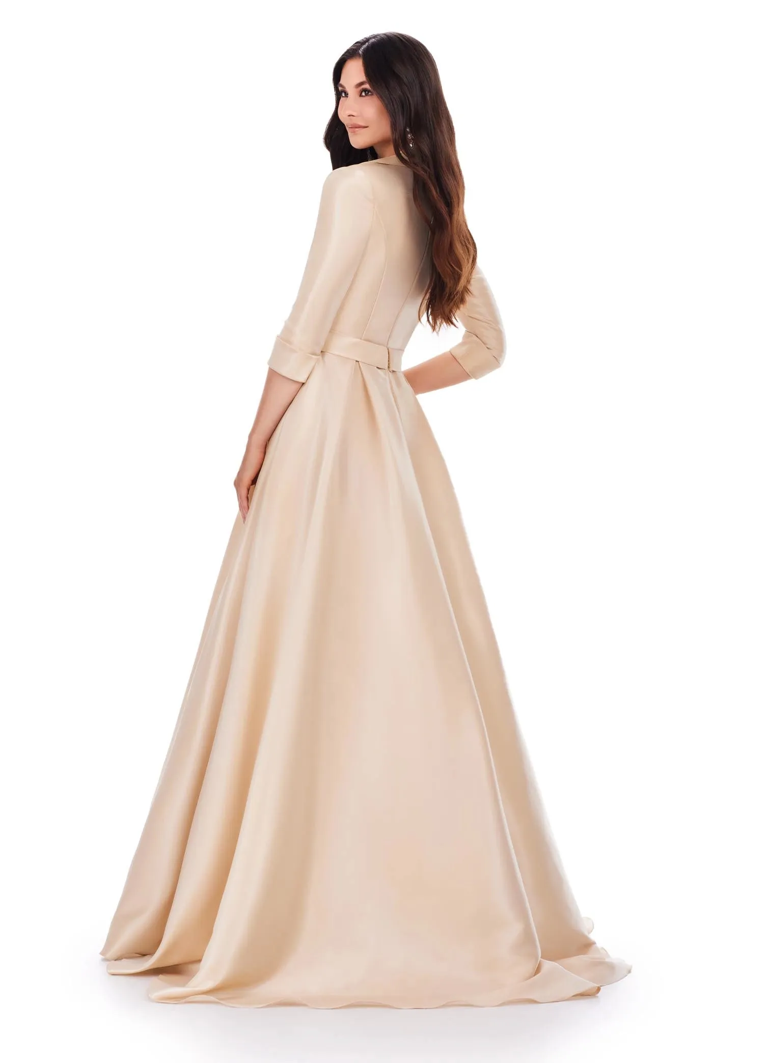 Ashley Lauren 11326 Satin Ballgown Long Sleeve Formal Dress Holiday Party Mother of Gown