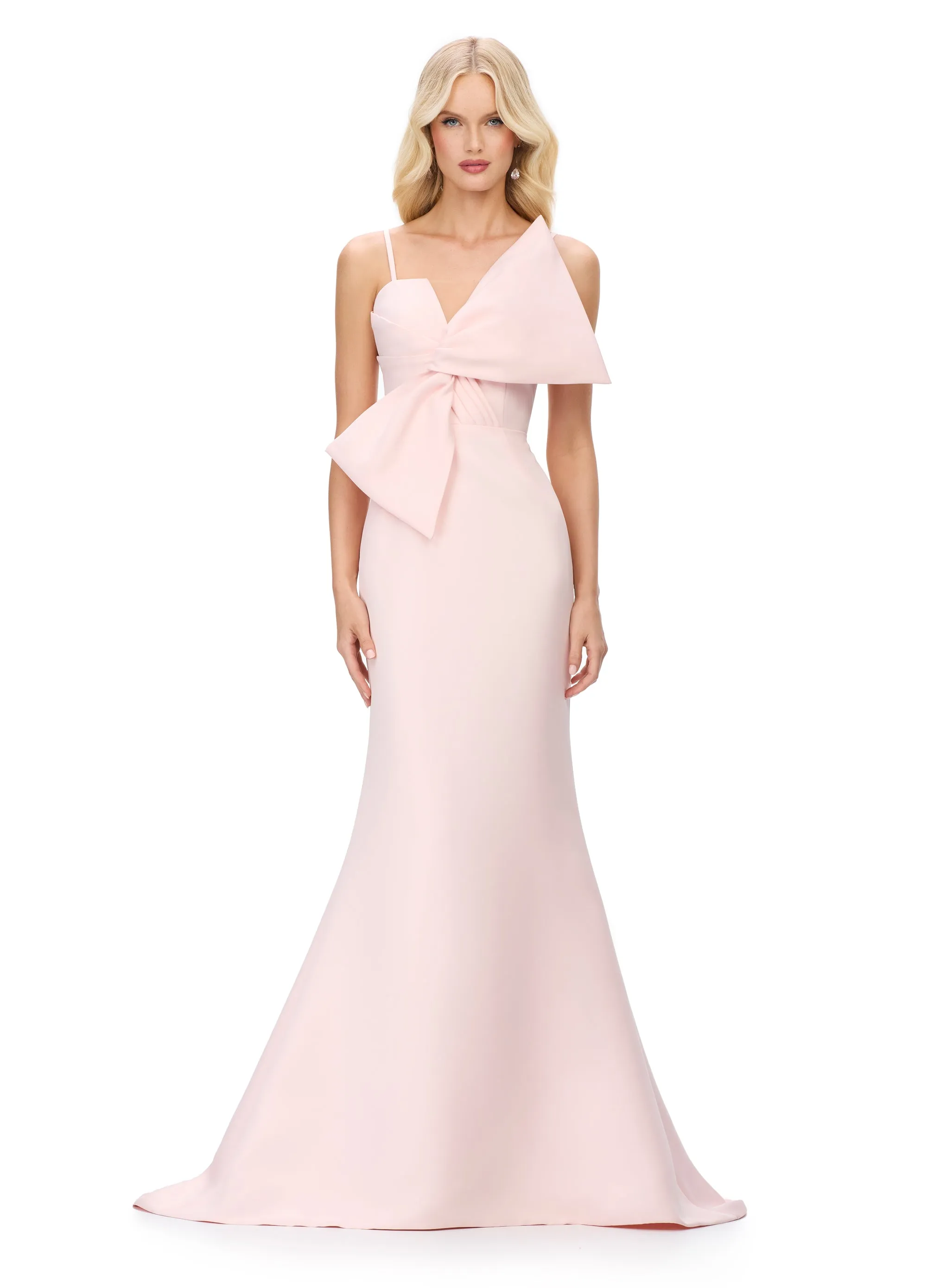 Ashley Lauren 11702 Evening Gown Bow bodice satin spaghetti straps mermaid dress