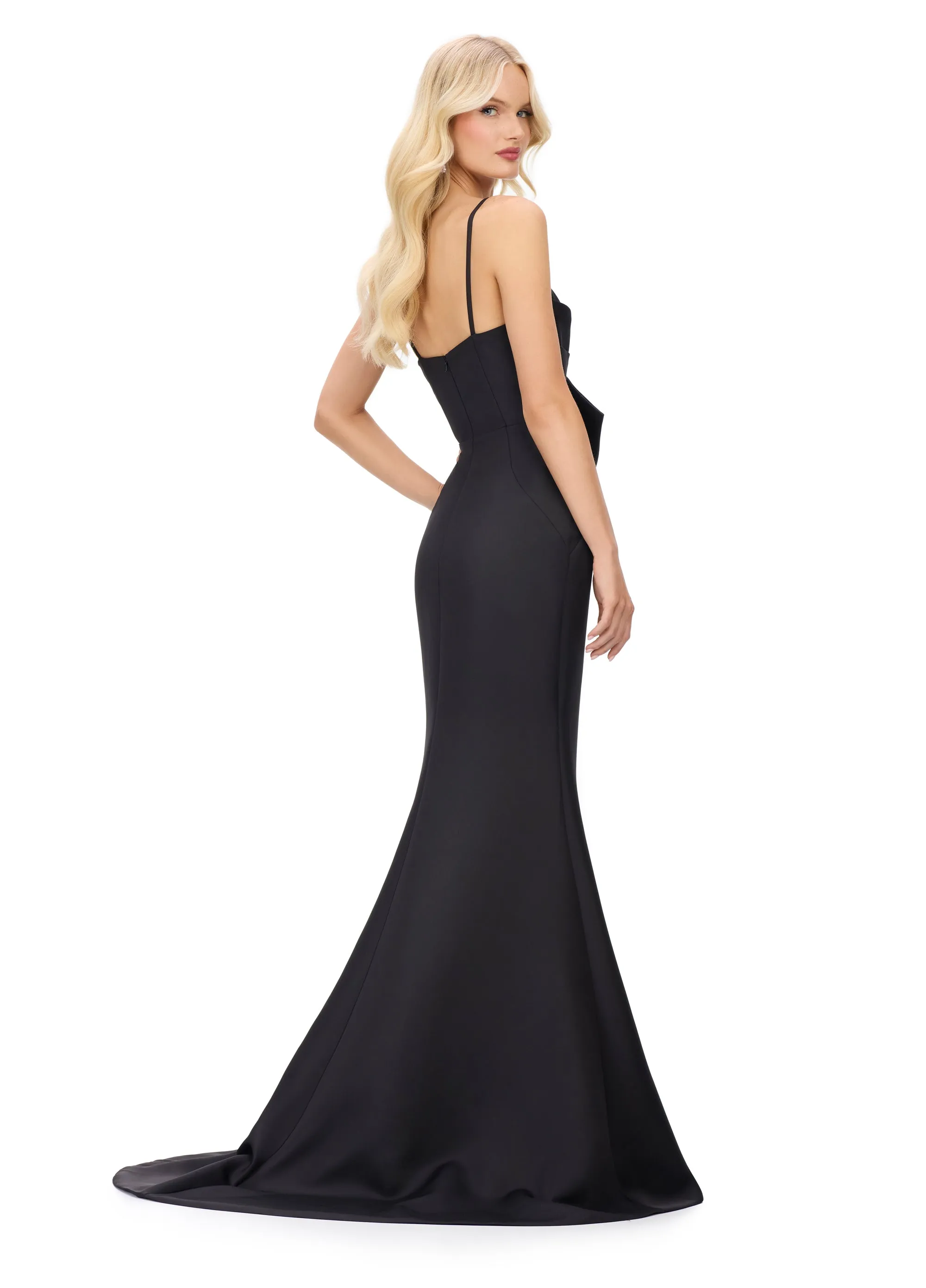 Ashley Lauren 11702 Evening Gown Bow bodice satin spaghetti straps mermaid dress