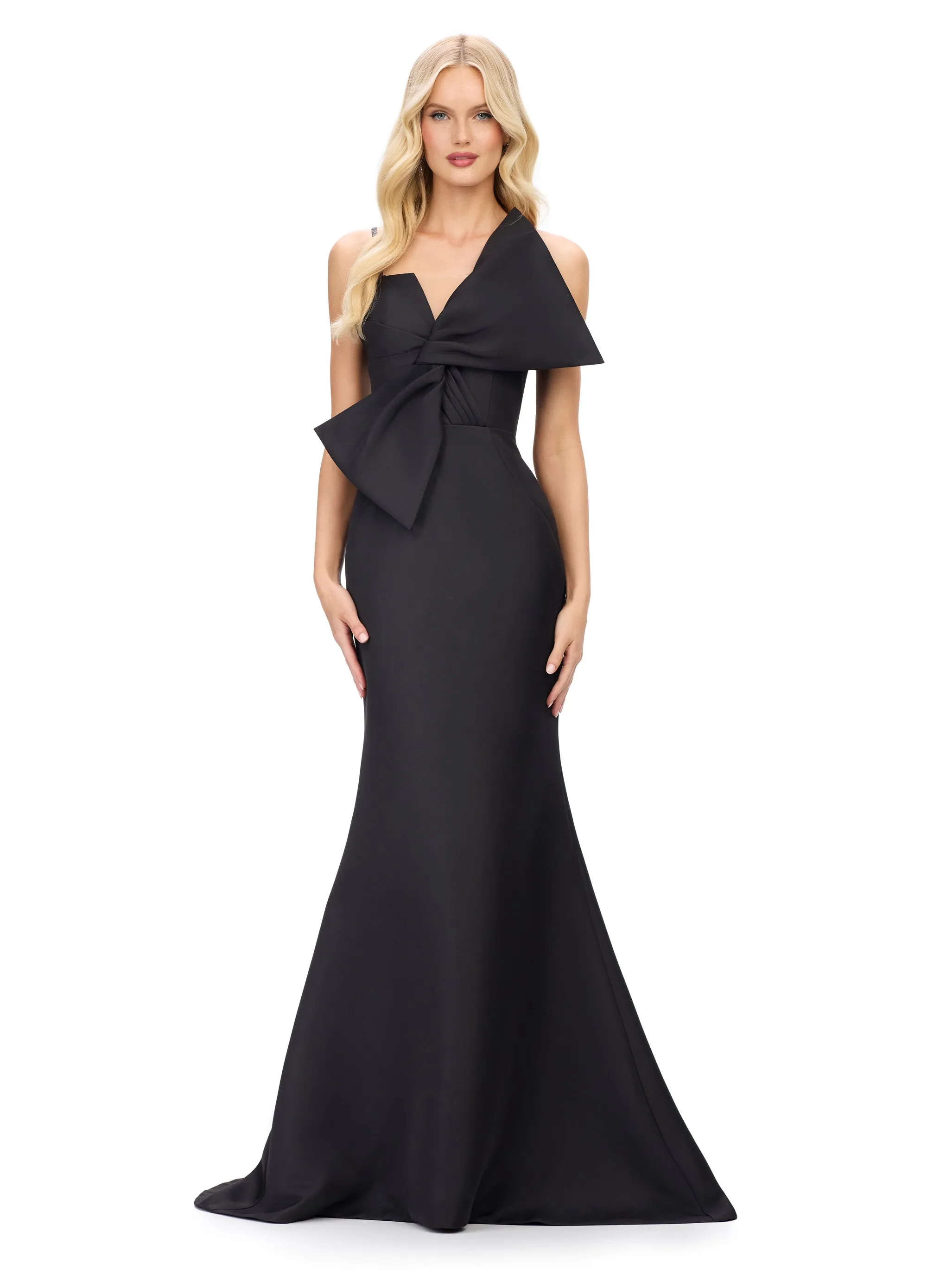 Ashley Lauren 11702 Evening Gown Bow bodice satin spaghetti straps mermaid dress