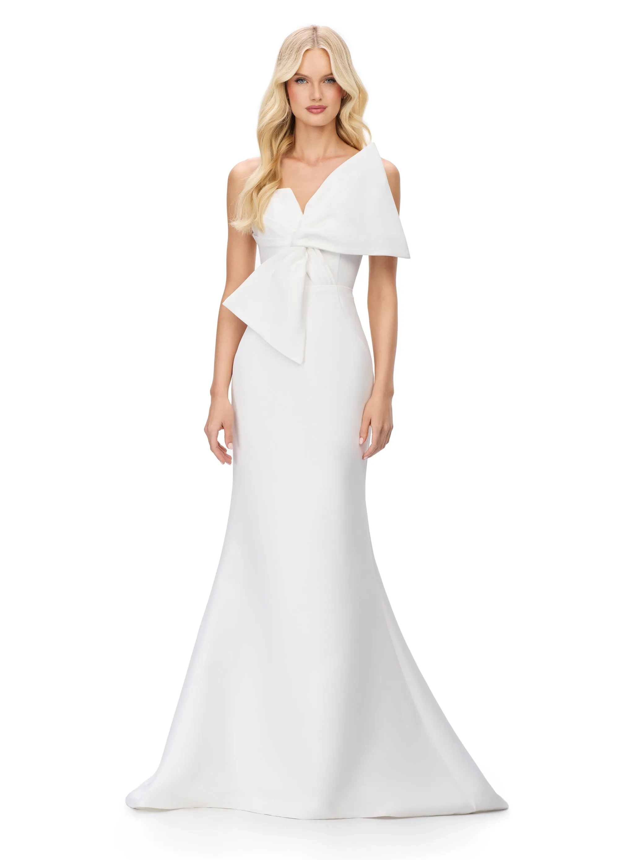Ashley Lauren 11702 Evening Gown Bow bodice satin spaghetti straps mermaid dress