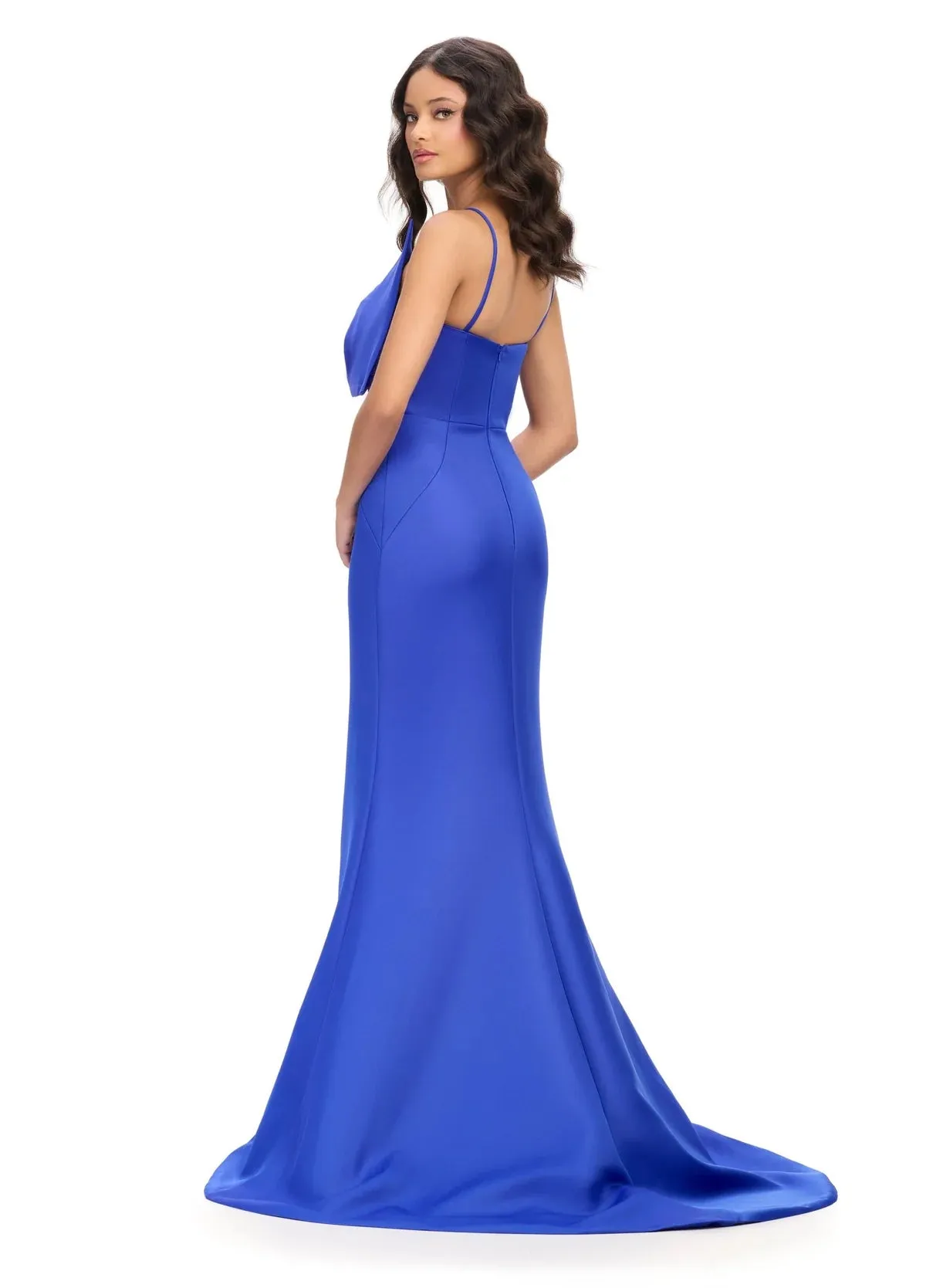 Ashley Lauren 11702 Evening Gown Bow bodice satin spaghetti straps mermaid dress
