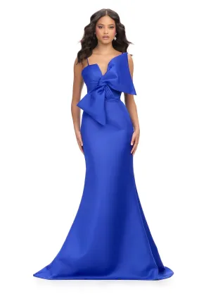 Ashley Lauren 11702 Evening Gown Bow bodice satin spaghetti straps mermaid dress