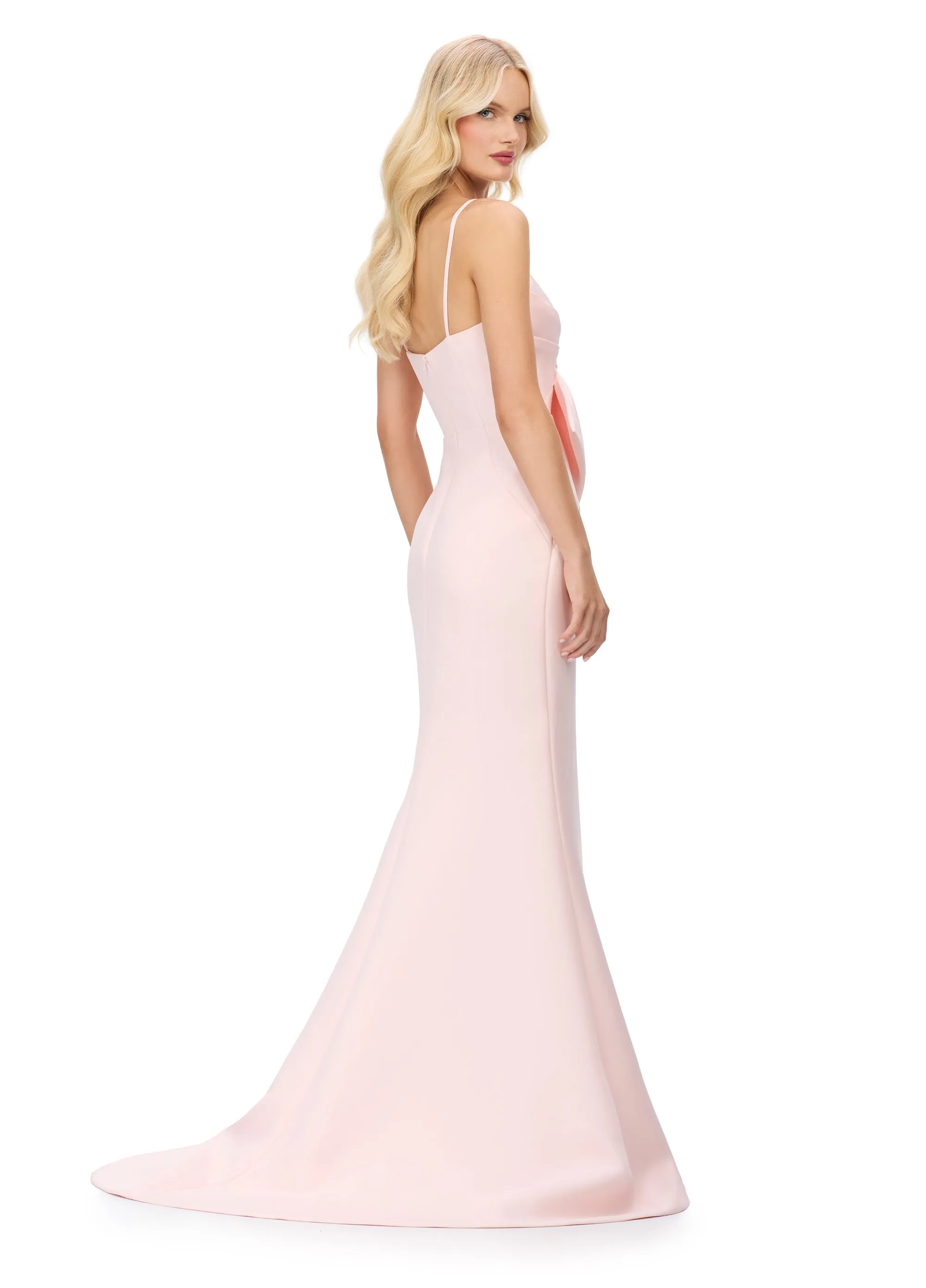 Ashley Lauren 11702 Evening Gown Bow bodice satin spaghetti straps mermaid dress