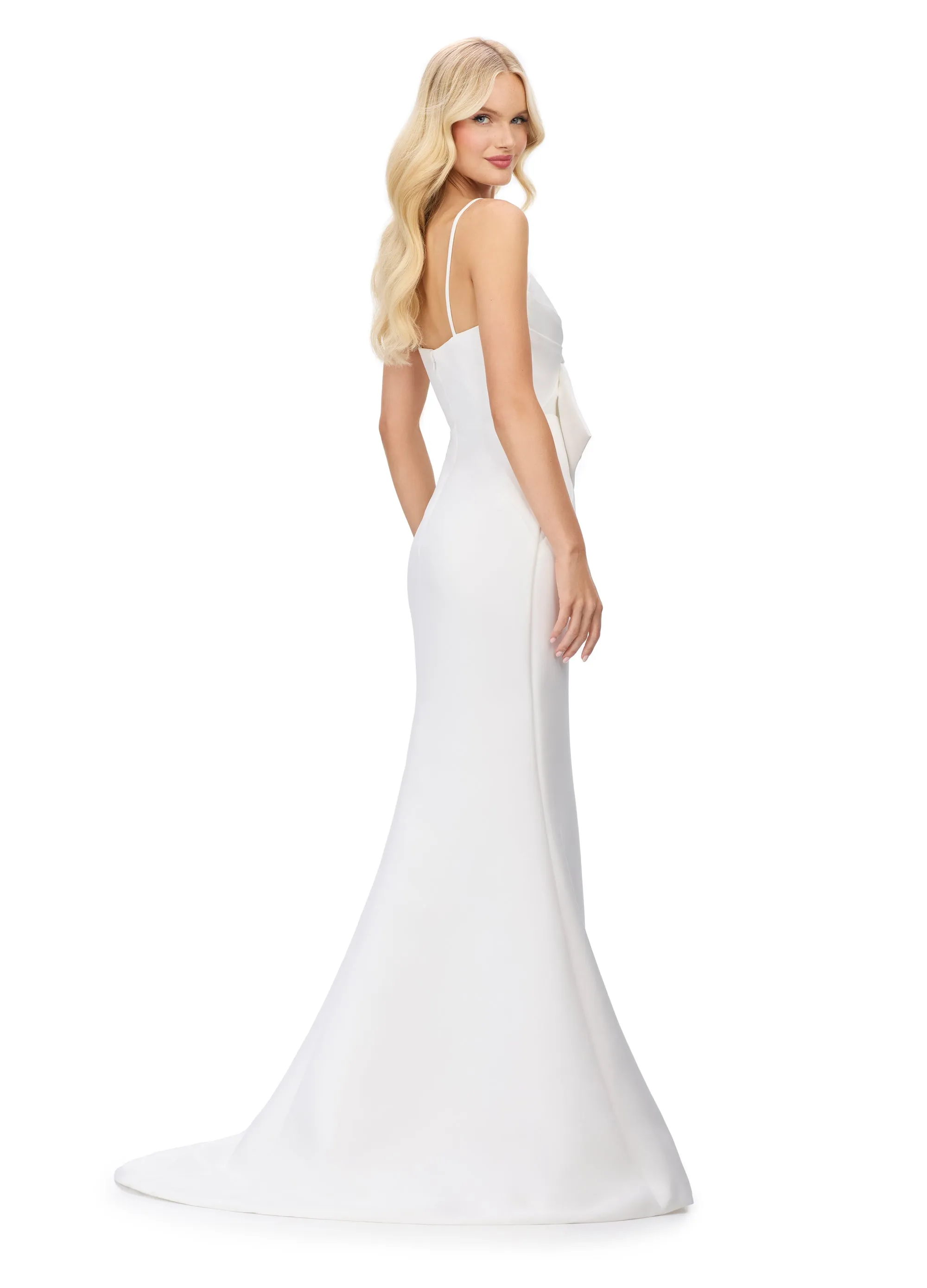 Ashley Lauren 11702 Evening Gown Bow bodice satin spaghetti straps mermaid dress