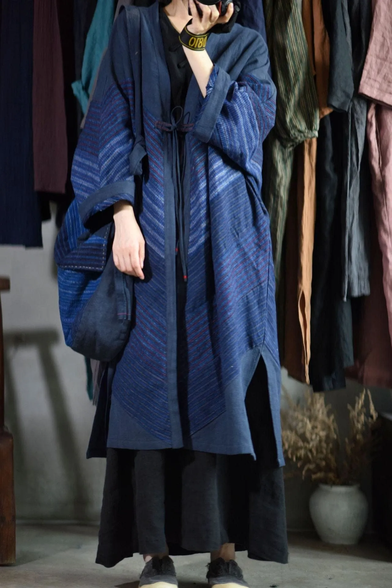 Asymmetrical Vintage Blue Linen Cardigan | Lotus