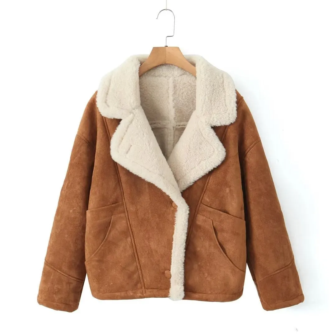 Autumn and winter new women's fashion loose warm retro lamb wool coat