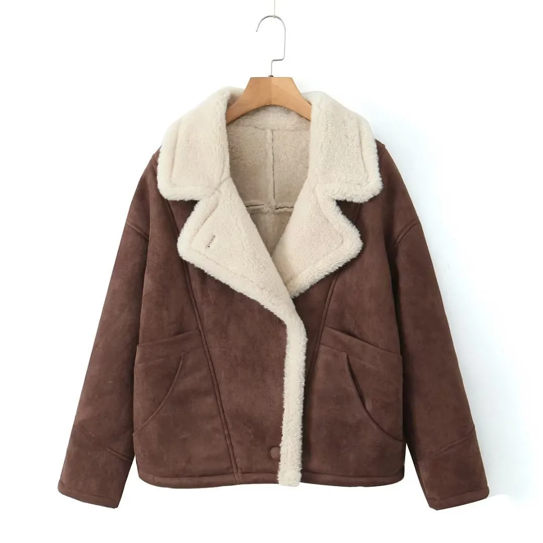 Autumn and winter new women's fashion loose warm retro lamb wool coat