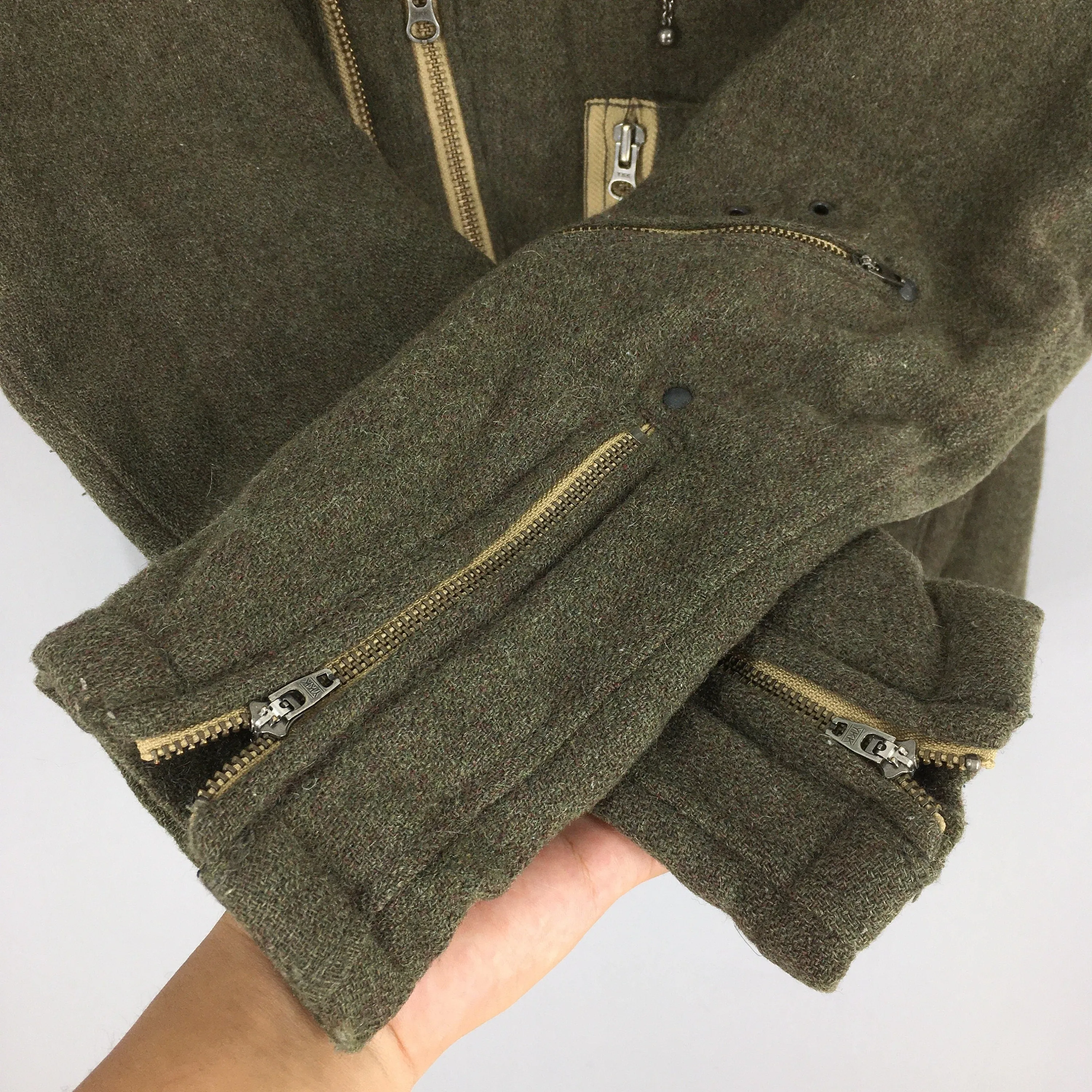 Avirex Ltd Double Collar Olive Green Wool Jacket Medium