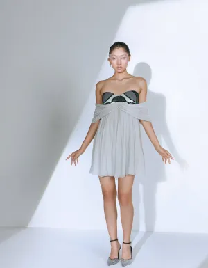 Bandeau Embellished Flared Dress in Gray