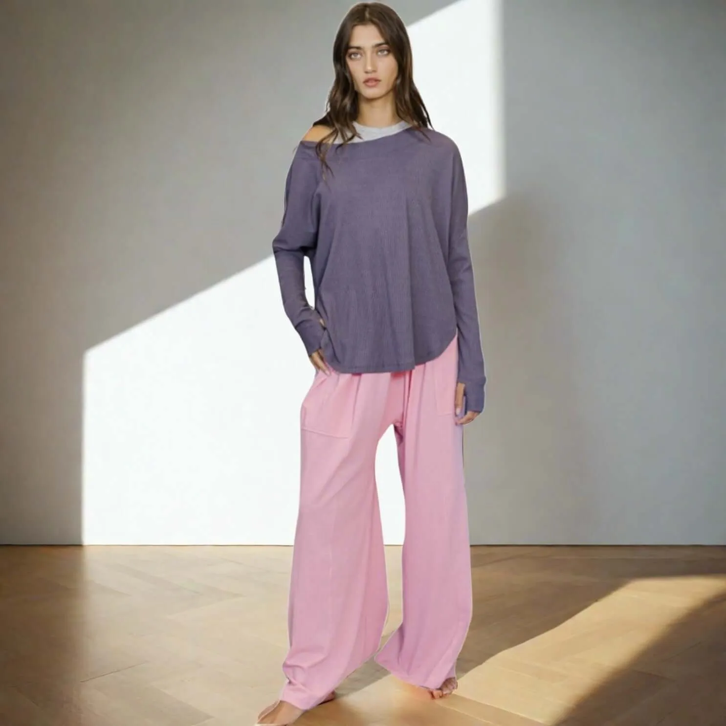 Banded Waist Baggy Pink Pants Made in USA