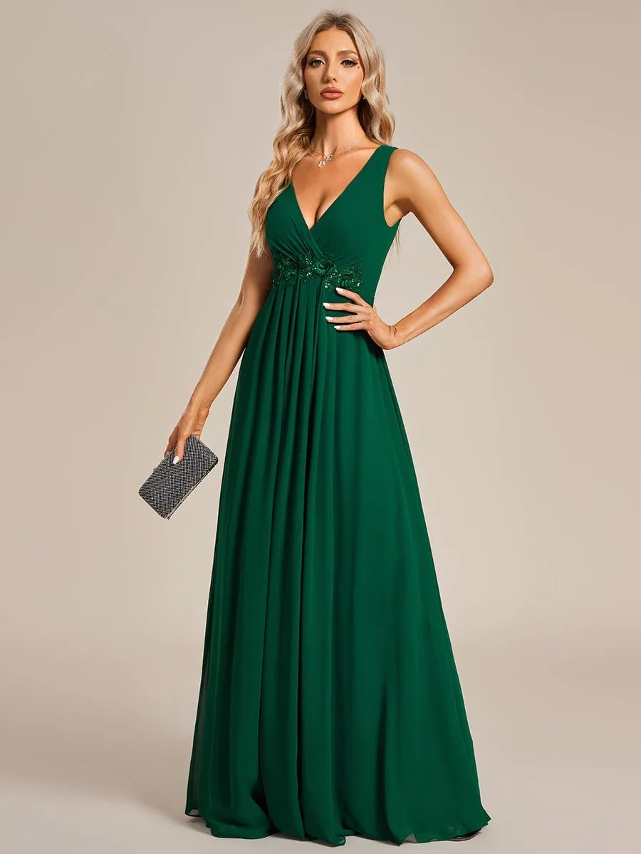 Bonny V Neck chiffon event gown with applique