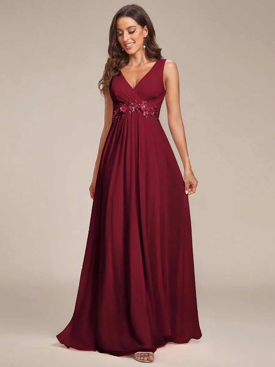 Bonny V Neck chiffon event gown with applique