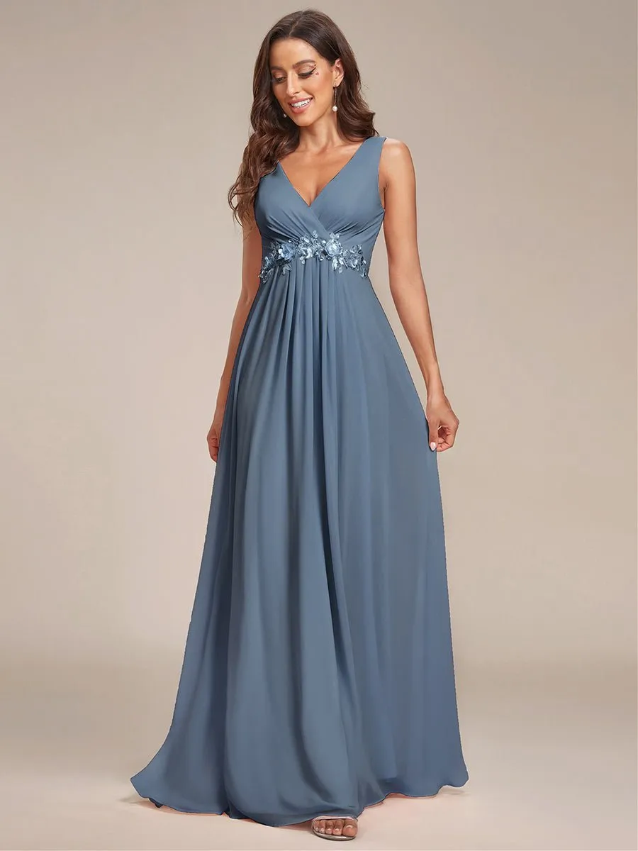Bonny V Neck chiffon event gown with applique
