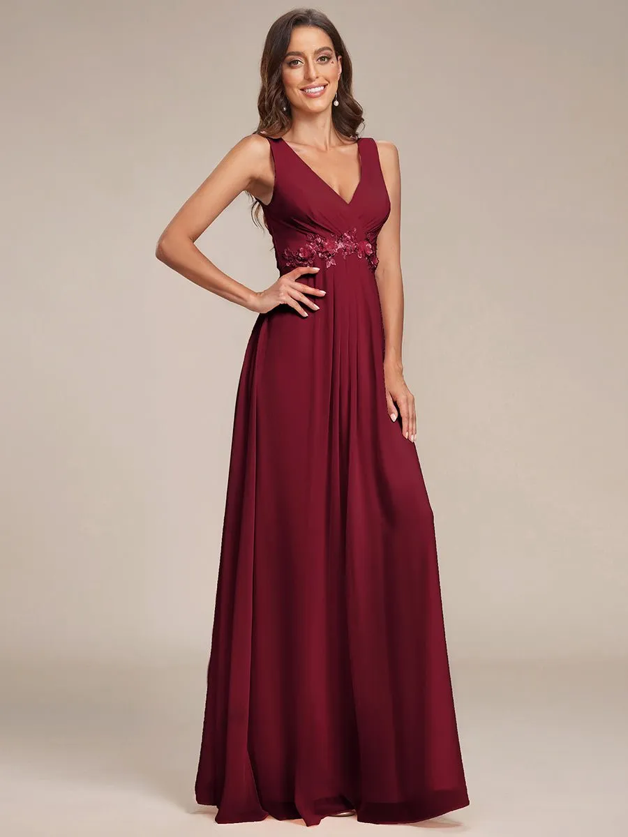 Bonny V Neck chiffon event gown with applique