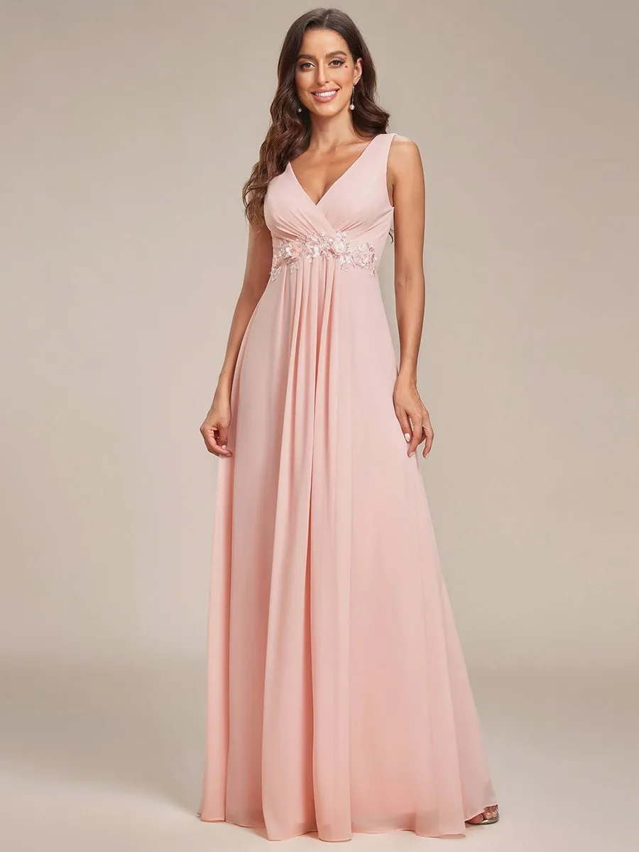 Bonny V Neck chiffon event gown with applique