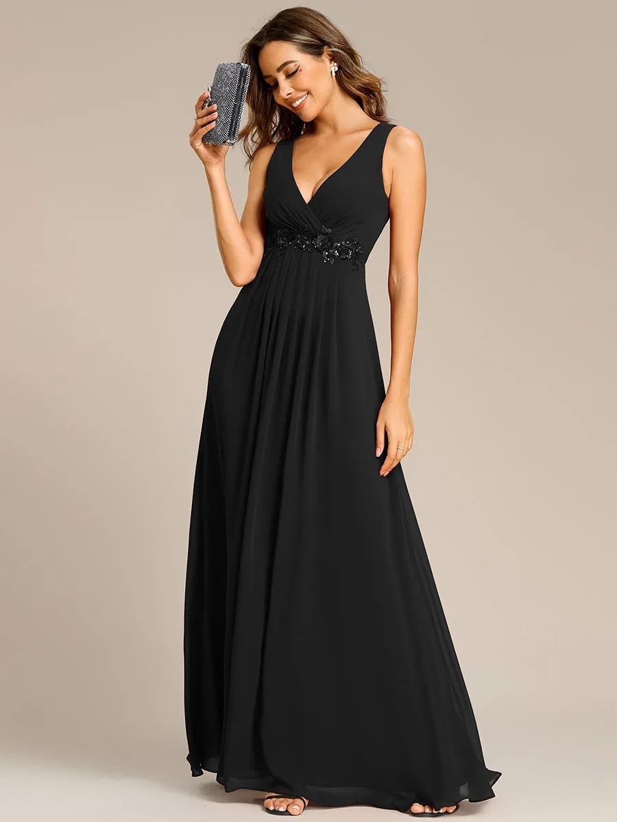 Bonny V Neck chiffon event gown with applique
