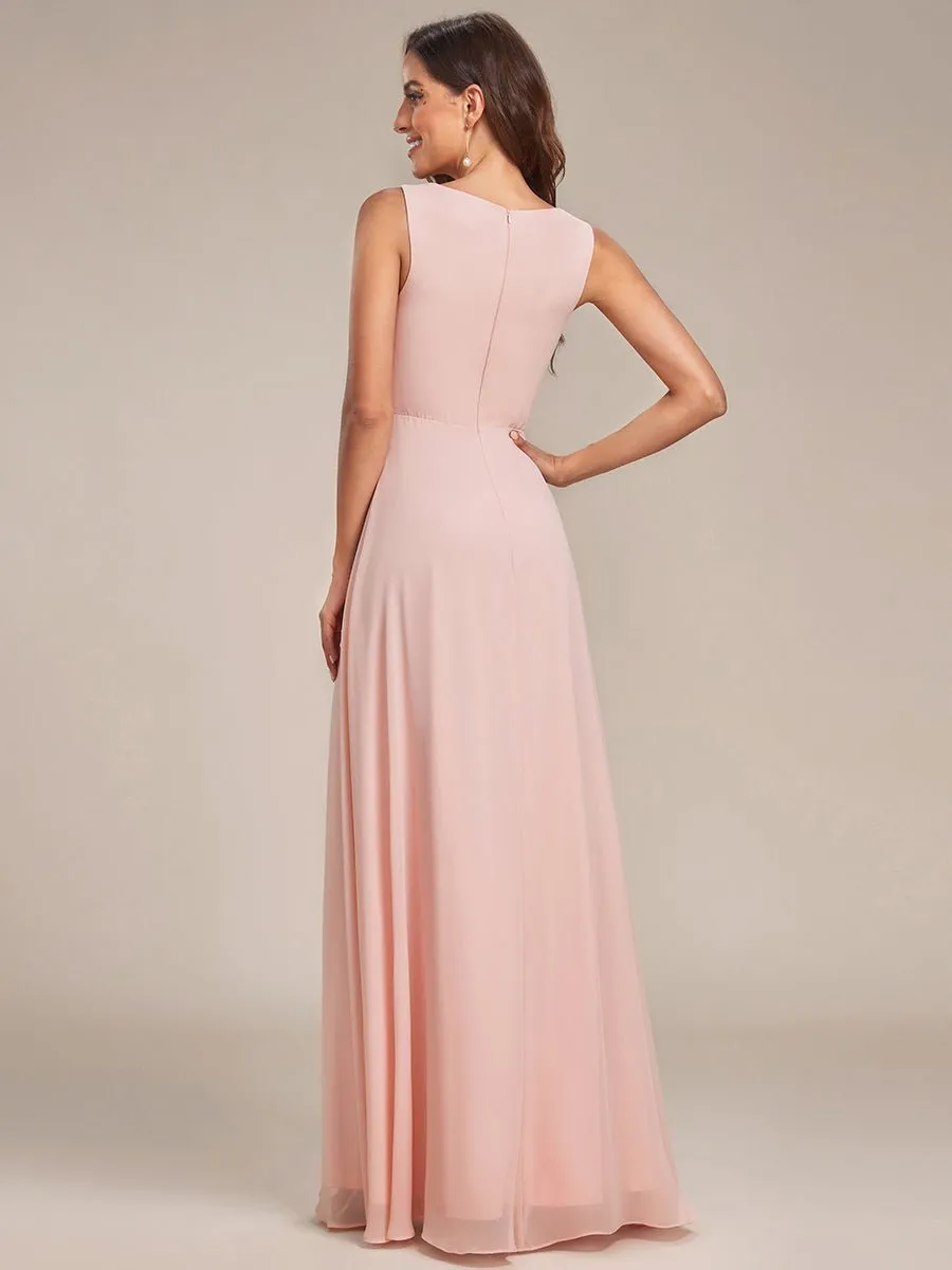 Bonny V Neck chiffon event gown with applique