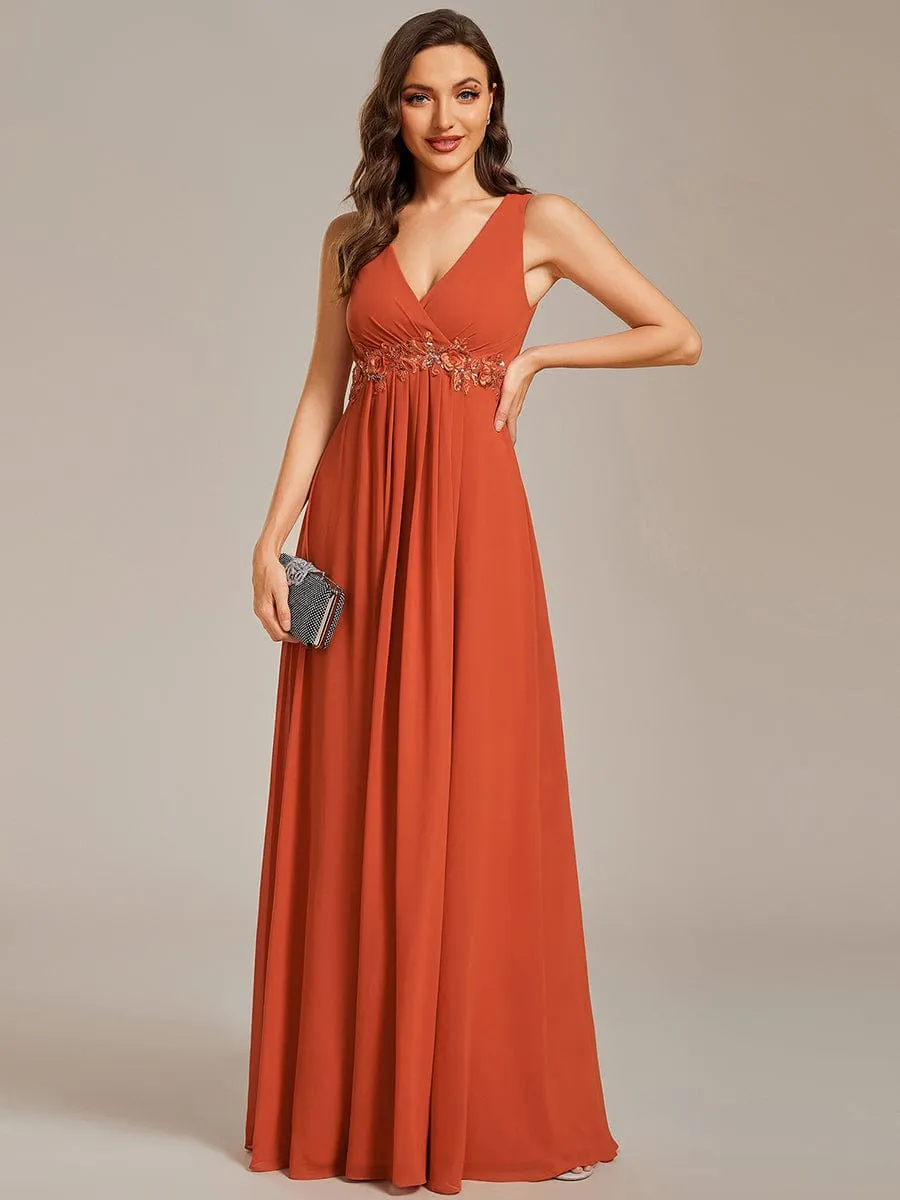 Bonny V Neck chiffon event gown with applique