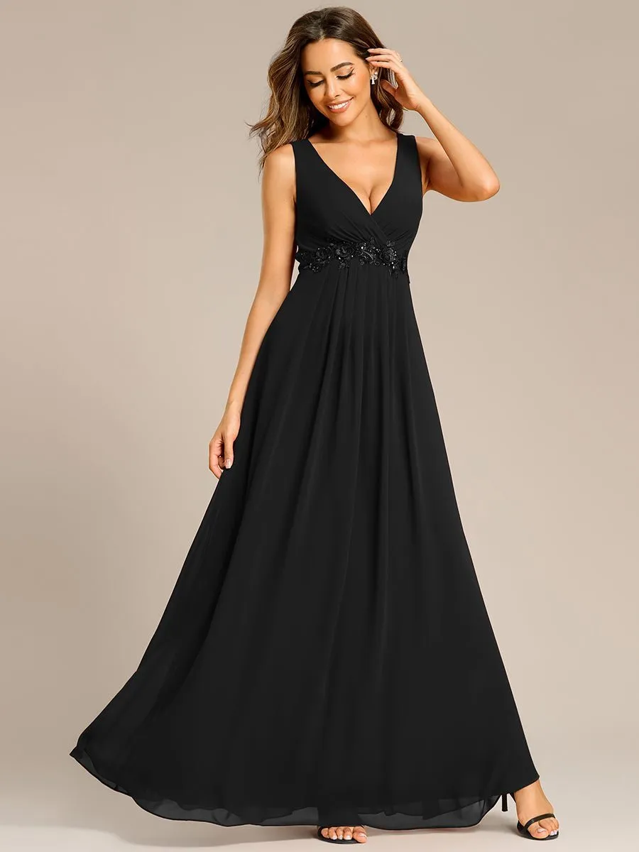 Bonny V Neck chiffon event gown with applique