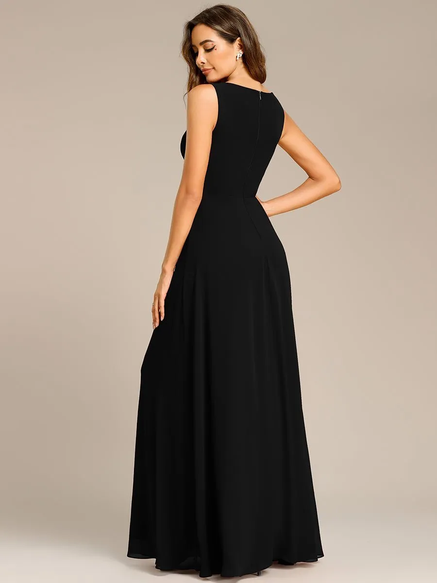 Bonny V Neck chiffon event gown with applique
