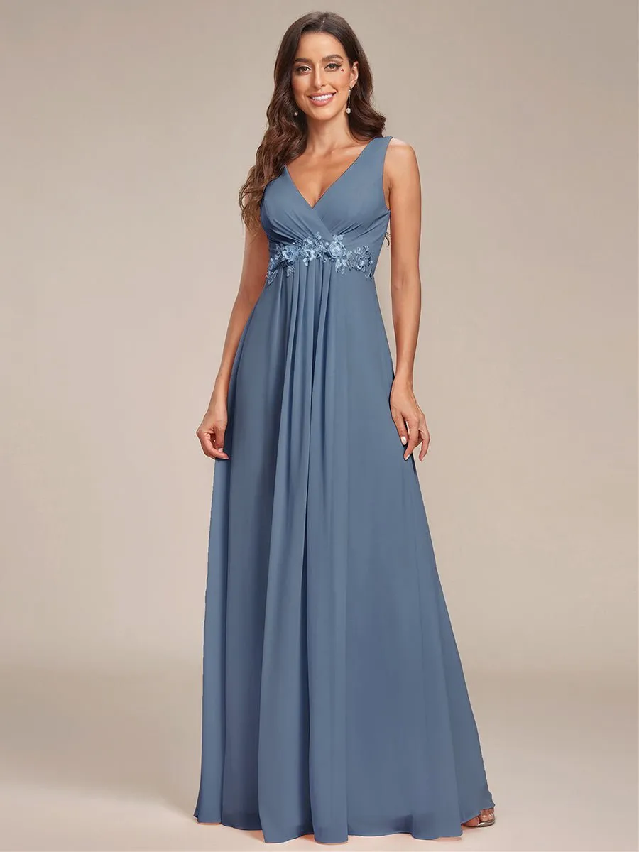 Bonny V Neck chiffon event gown with applique
