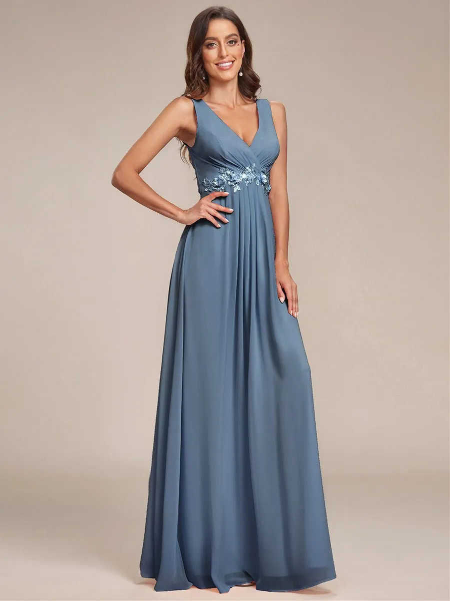 Bonny V Neck chiffon event gown with applique