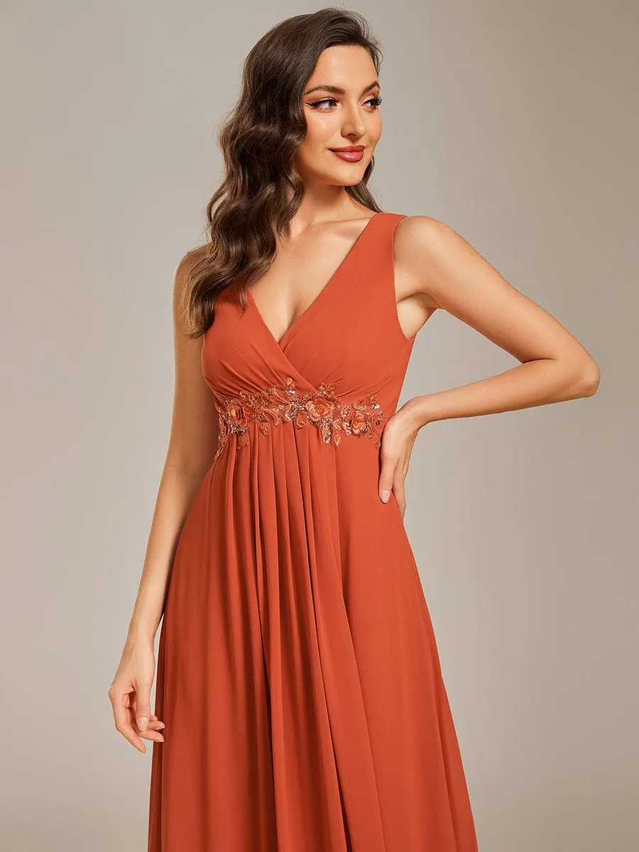 Bonny V Neck chiffon event gown with applique