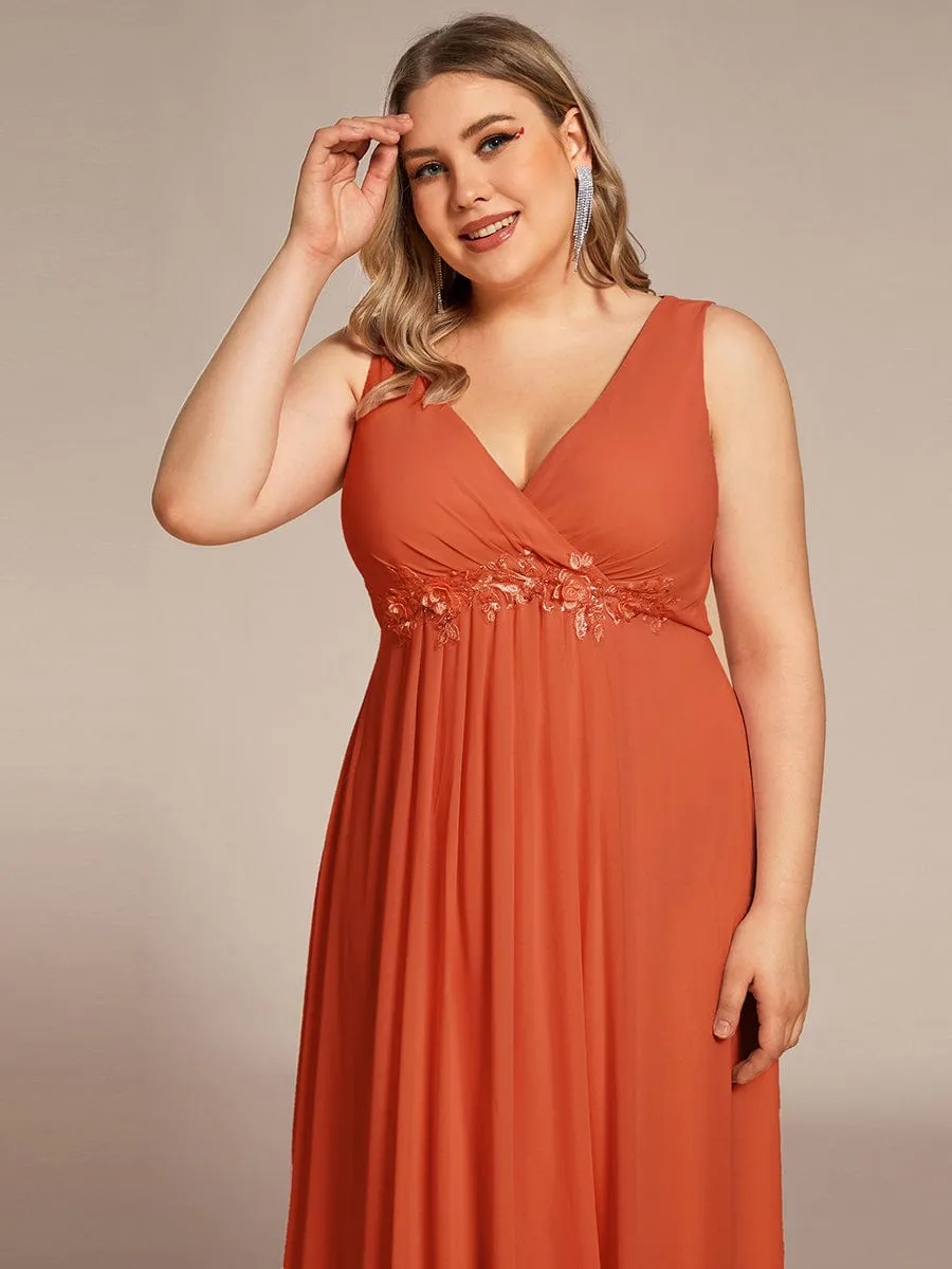 Bonny V Neck chiffon event gown with applique