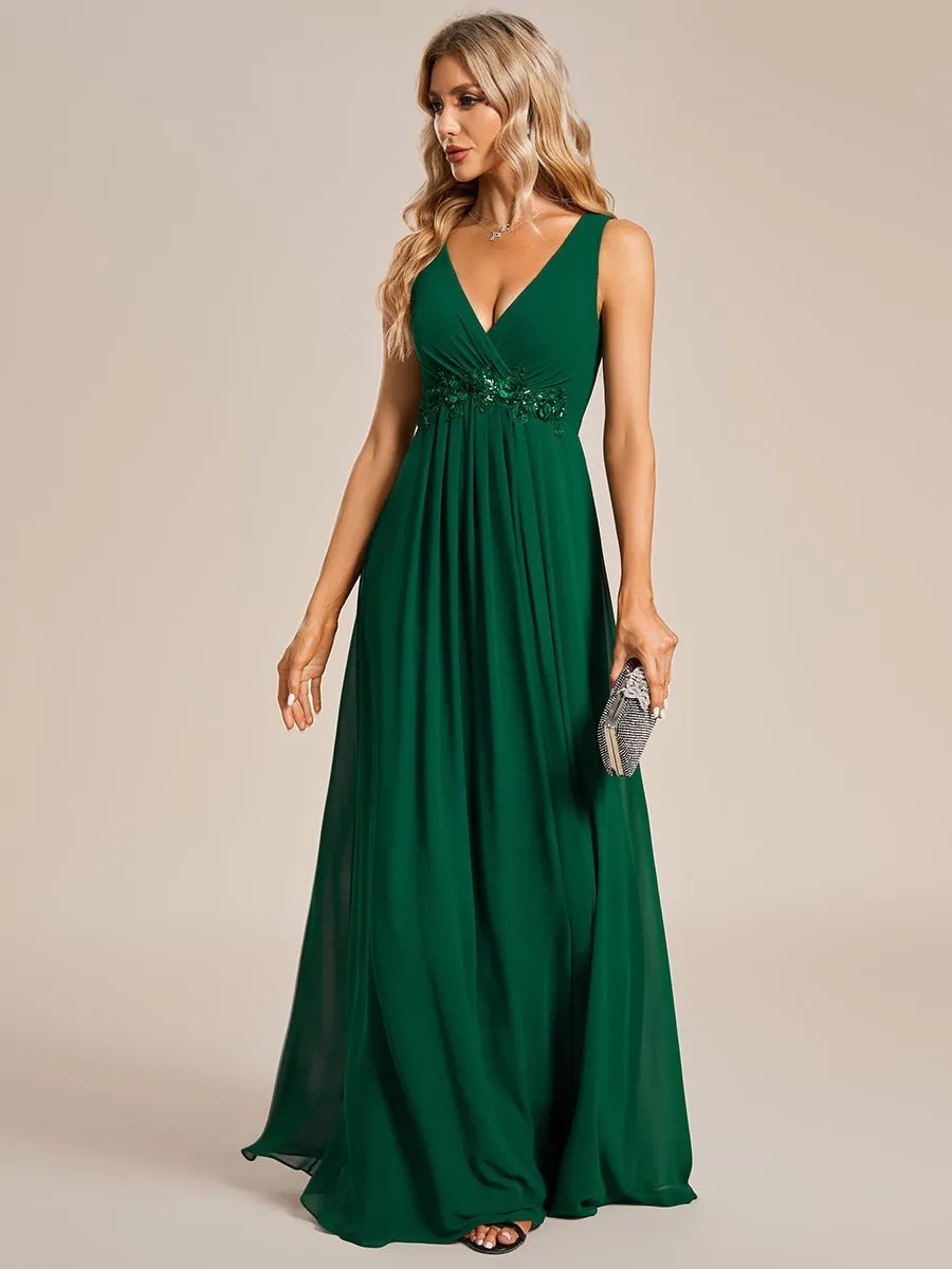 Bonny V Neck chiffon event gown with applique