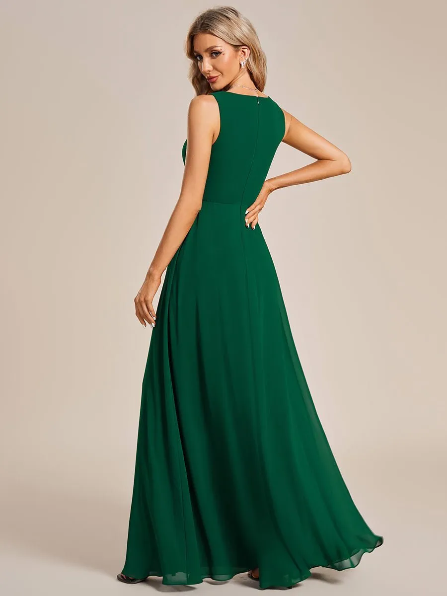 Bonny V Neck chiffon event gown with applique