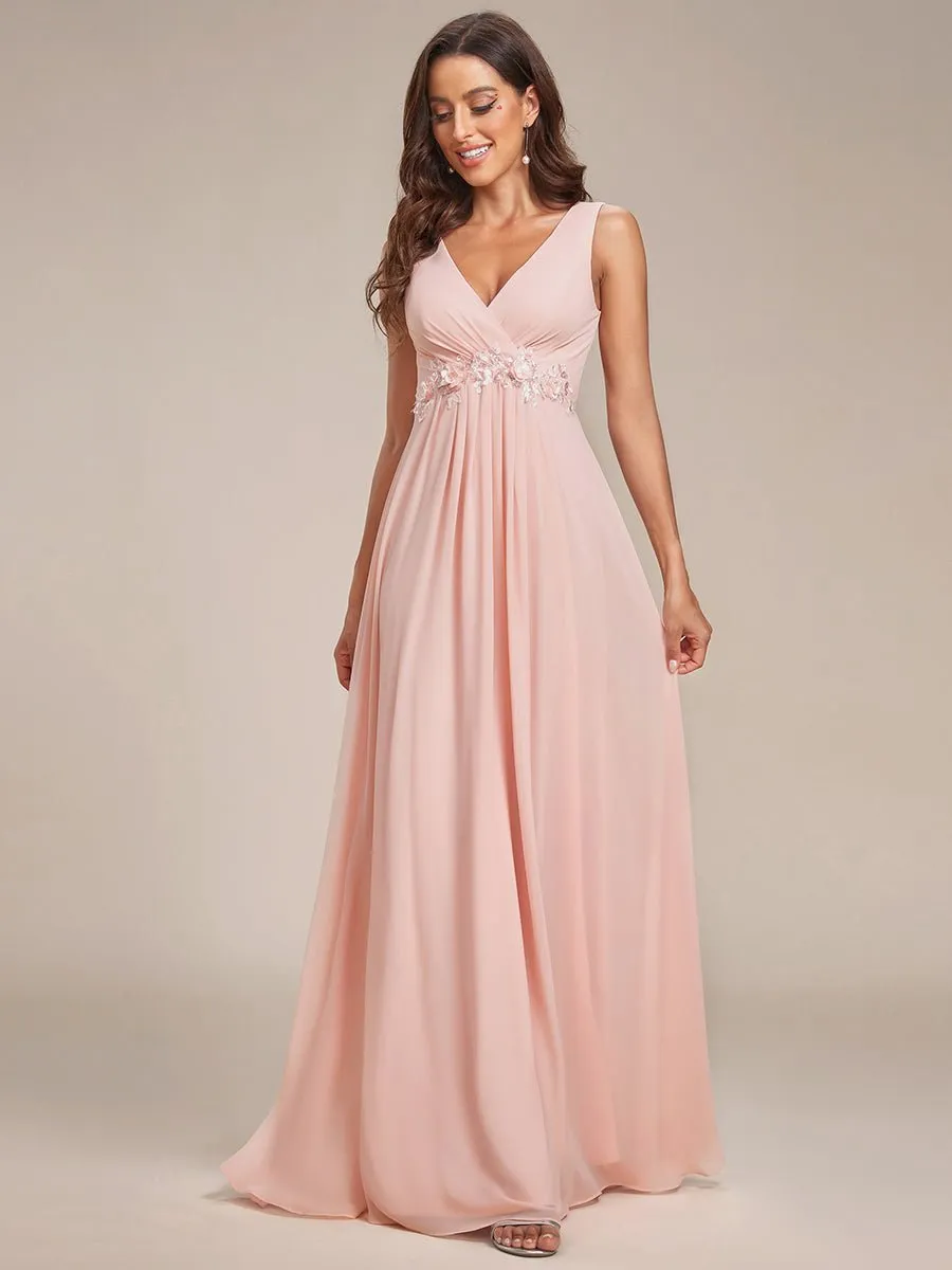 Bonny V Neck chiffon event gown with applique