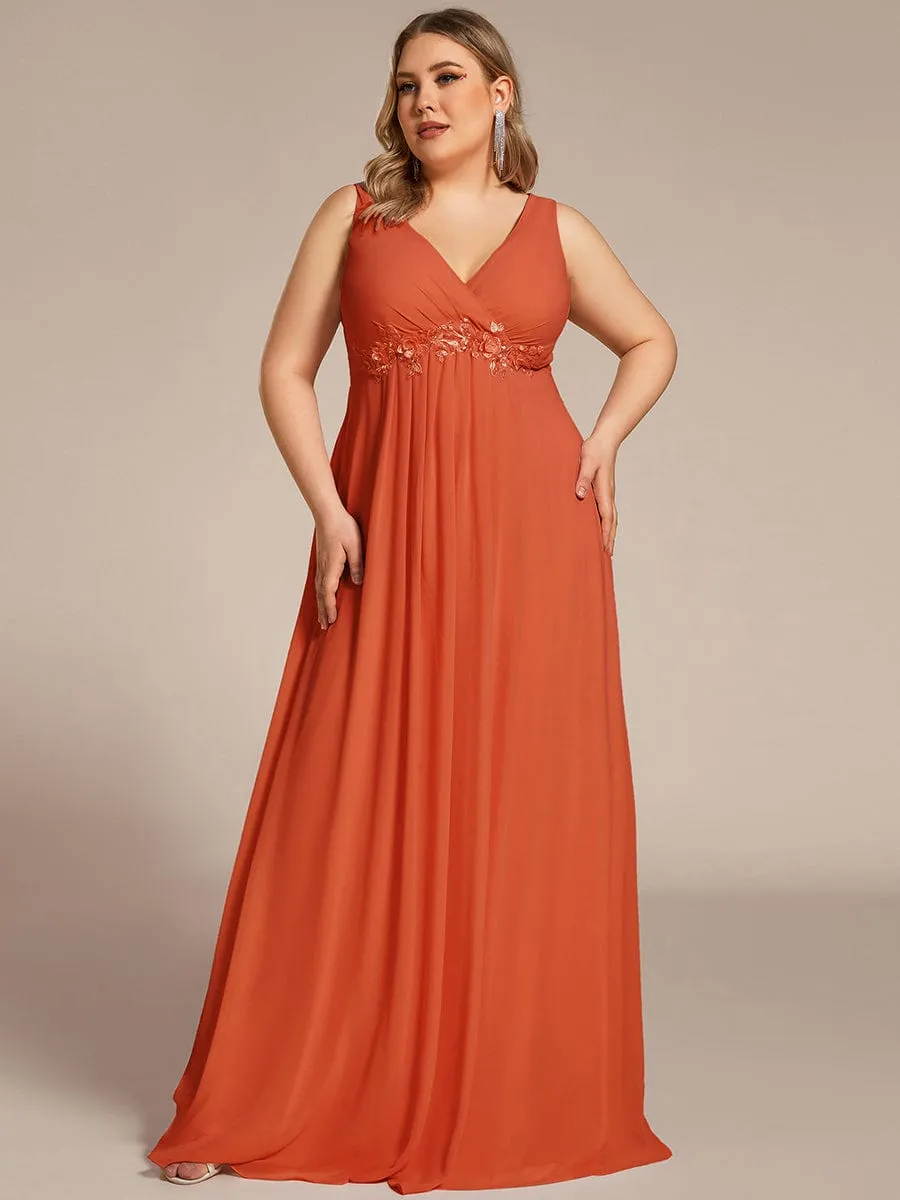Bonny V Neck chiffon event gown with applique