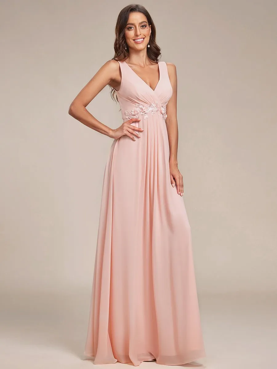 Bonny V Neck chiffon event gown with applique