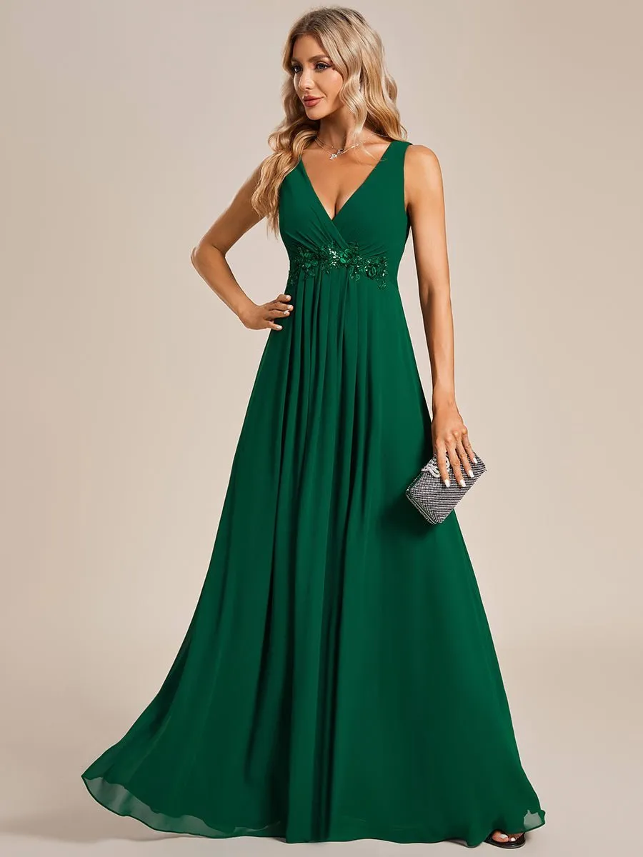 Bonny V Neck chiffon event gown with applique