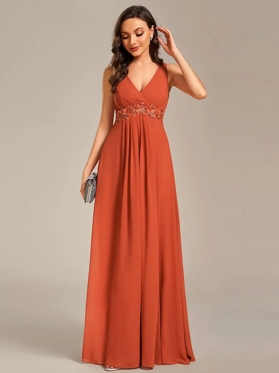 Bonny V Neck chiffon event gown with applique