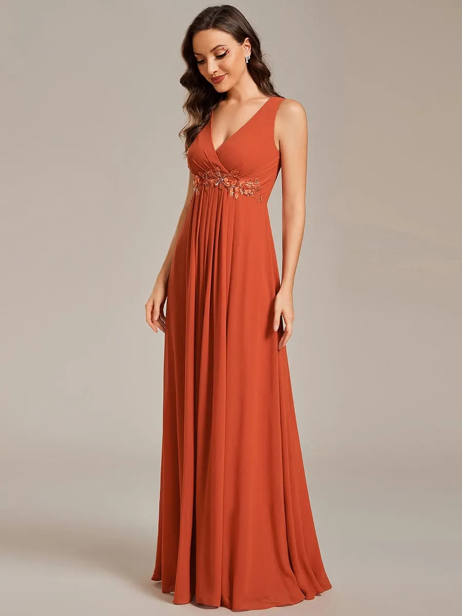 Bonny V Neck chiffon event gown with applique